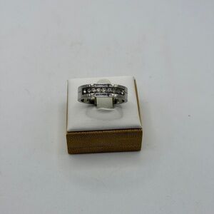 9 CZs Band Stainless Steel Ring